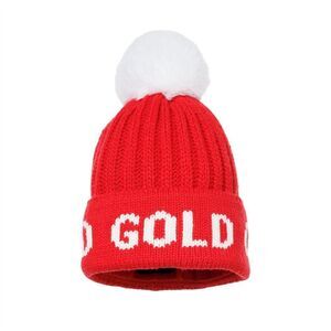 Goldbergh Ski Real Fox Fur Beanie Hat Red White Logo Hodd